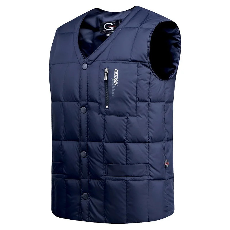 White Duck Down Jacket Vest Men Winter Warm Sleeveless V-neck Button Down Lightweight Waistcoat Fashion Casual Male Vest 240808