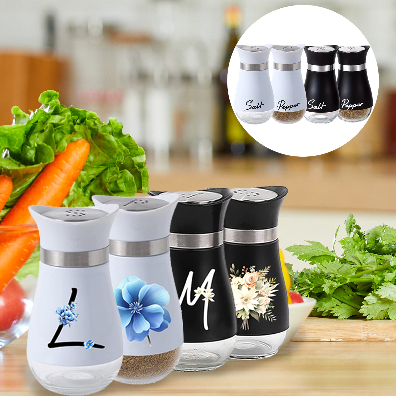 Two salt and pepper shaker with inverted hole spice dispenser adjustable refillable pepper shaker seasoning jar kitchen tool-image-1010369263
