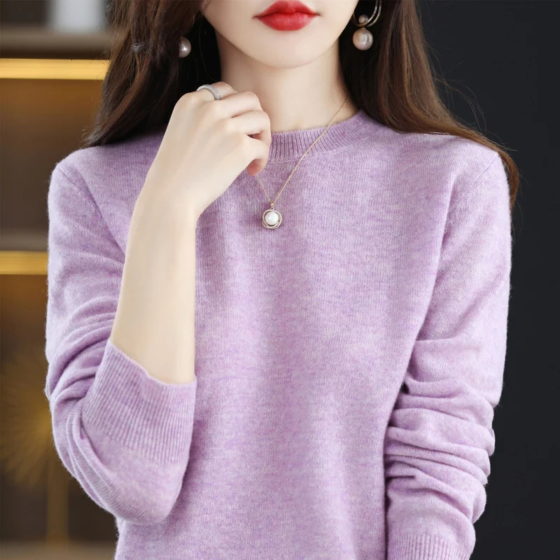 100% pure laine cachemire pull femmes col rond pull décontracté haut en tricot automne et hiver femmes manteau mode coréenne 240808