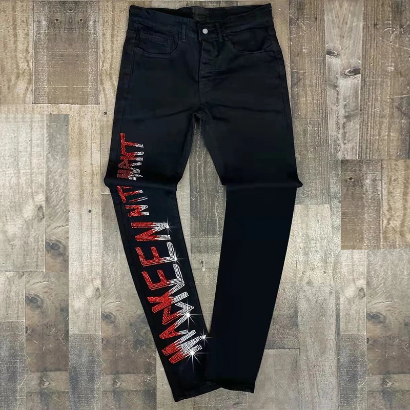 Pantalon pour hommes de crayon en denim complet Y2K Jean Stretch noir