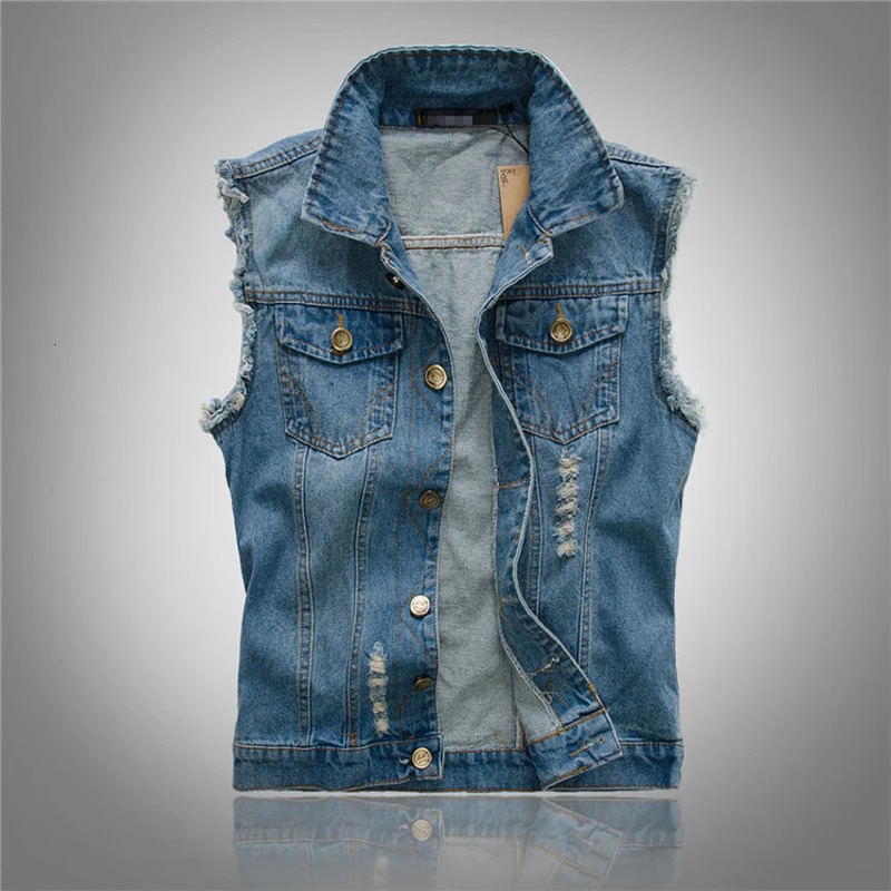 Automne Mens Denim Vest Cotton Cotton Collier Ripped Vintage Veste sans manches Streetwear 6XL 240807