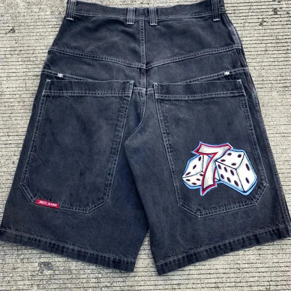 Y2K pants hiphop retro skeleton graphic street wear JNCO shorts mens bag denim gym Harajuku Gothic basketball 240808