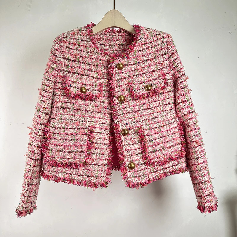 High quality O neck small perfume casual coat womens autumn winter French leisure aging long S Eeve fashion coarse woolen jacket240807