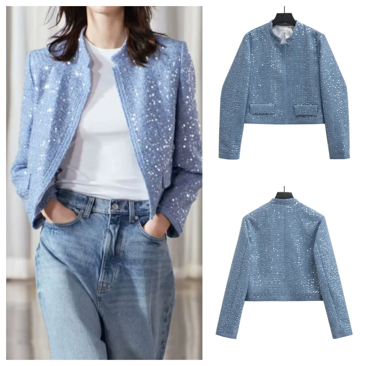 Paillettes décorées Petite veste de parfum pour femmes mode automne