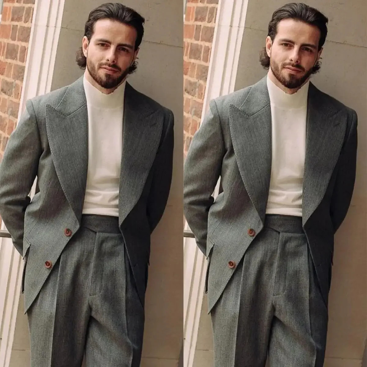 Hommes ensembles pantalon de veste à deux poitrine simple revers large belle entreprise high-qualité ajustement adapté aux vêtements de mariés de