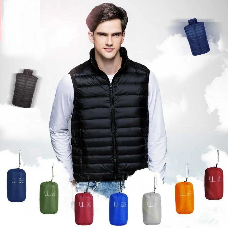 90% White Duck Down Vest Portable Ultra Light Sleeveless Jacket Portable Mens Vest Mens Winter Sleeveless Jacket 240808