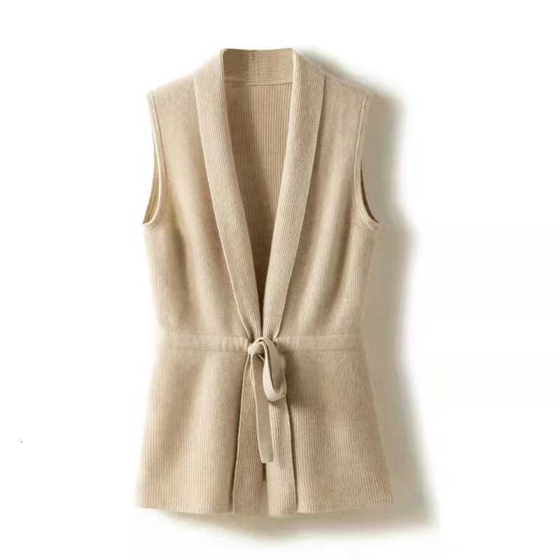 selling cashmere vest womens V-neck solid color sleeveless knitted cardigan womens sweater loose all-match 100% pure wool 240808