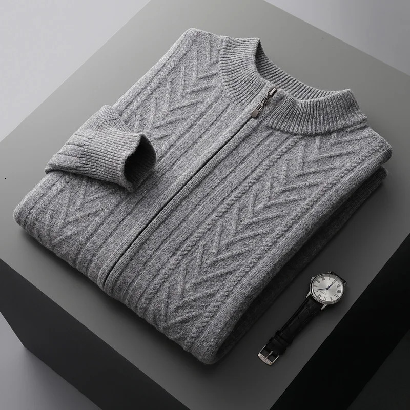 Automne et hiver pour hommes semi-haut à collier zipper cachemire cardigan torsion torsion épais pull en liberté plus manteau chaud manteau 24080