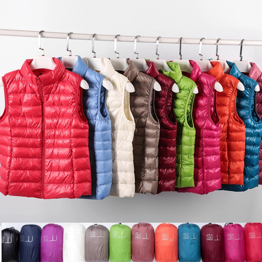 Ultra Light Slim Down Coat Women Winter Stand Collar Thin Jacket Windproof Padded Waistcoat Sleeveless Portable Duck Down Vest 240808