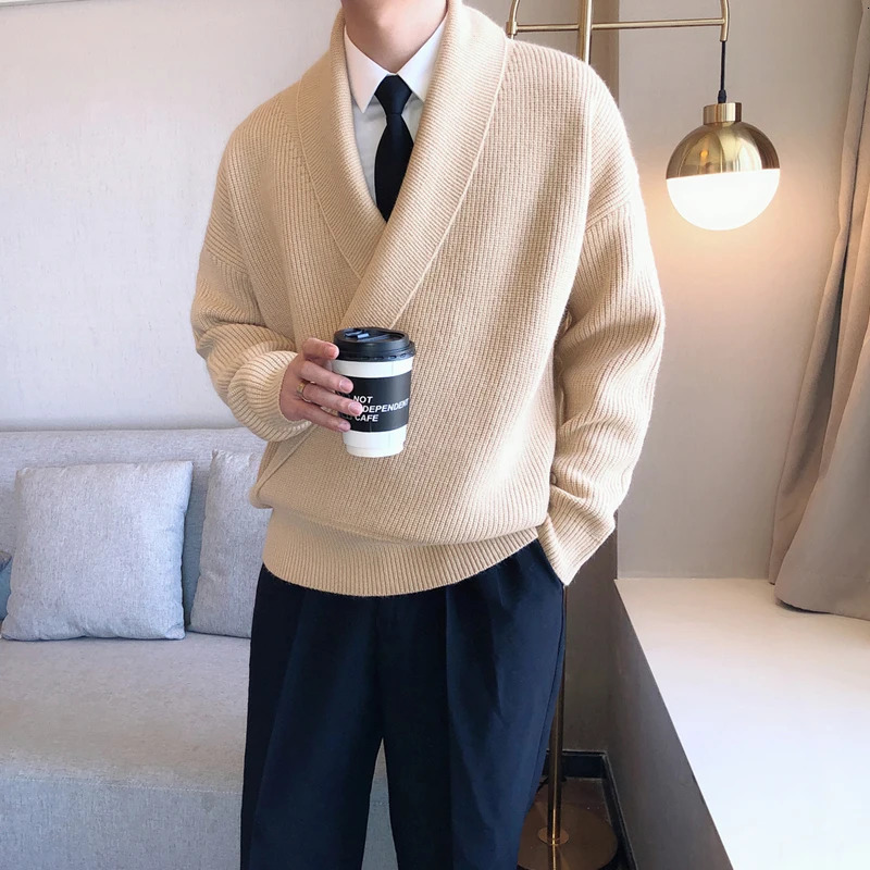 Mens Sweater AutumnWinter Fashion Big Vneck Hanger Personalized Knitted Casual Loose Pullover Coat 240807