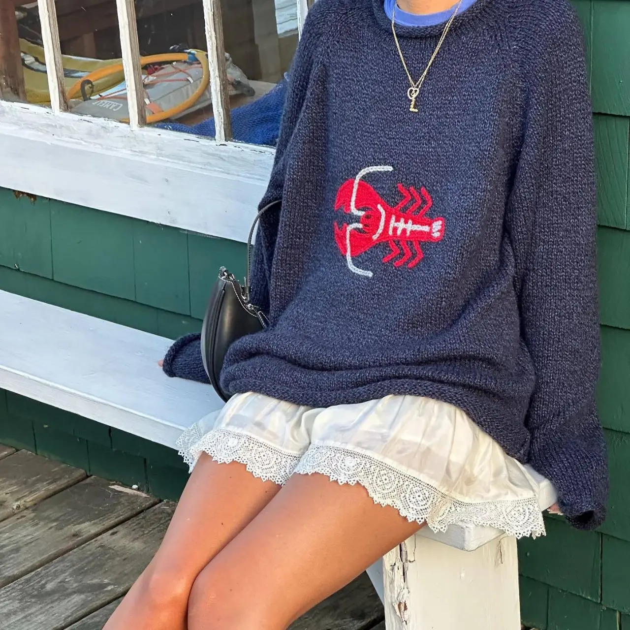 Pull en tricot imprimé homard de dessin animé femmes doux mignon lâche mode coréenne décontracté col rond à manches longues Pull Pull femme Pull