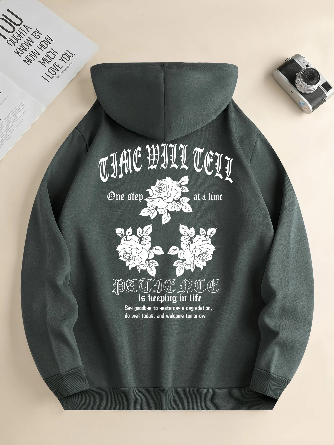 Mens fashion hooded sweater casual daily drawstring hooded sweater floral print front kangaroo pocket mens jacket240807