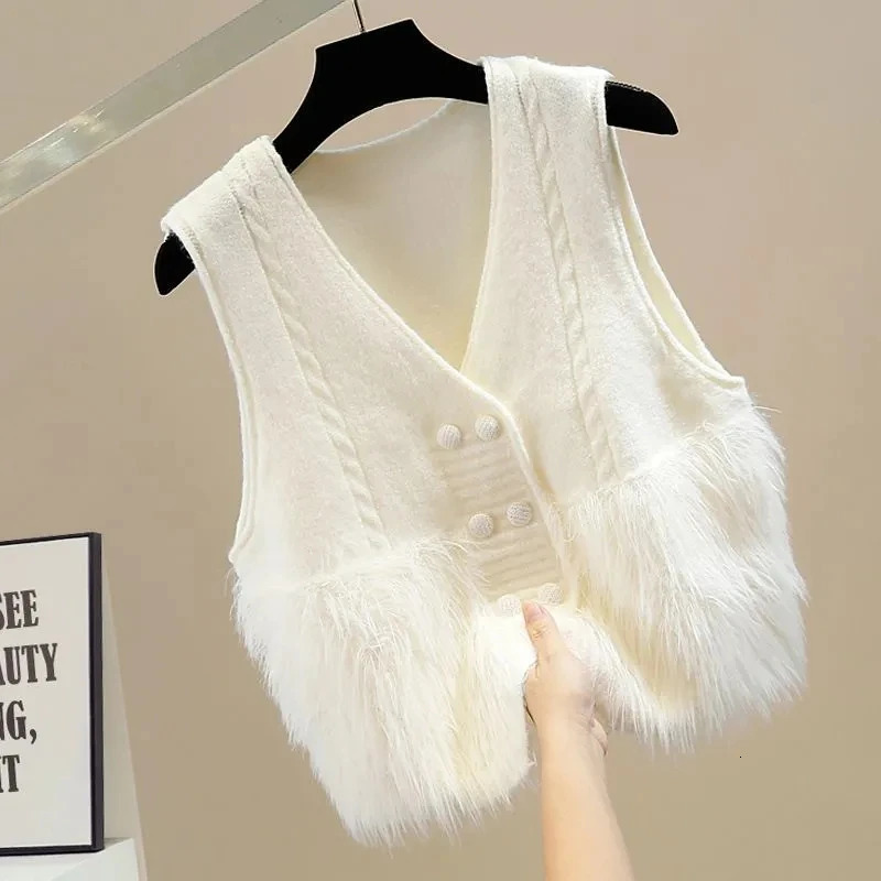Womens Sweater Vest Jacket Autumn Sense Ladies Sleeveless Double Breasted Fashion V-neck Female Tank Top Coat 240808