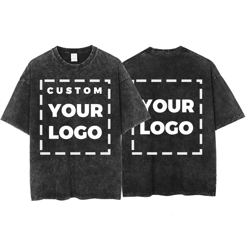 Votre t-shirt lavé rétro personnalisé en coton 100% pur personnalisé à manches courtes, votre t-shirt imprimé T-shirt Summer240807