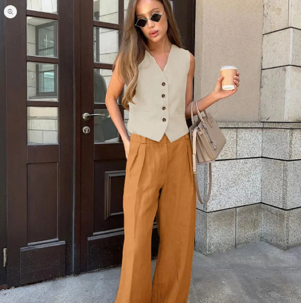Womens Linen Single Chest Vest Summer Set Tank and Camis Top Y2k Dress Traf Sexy Sumer 2024 240807