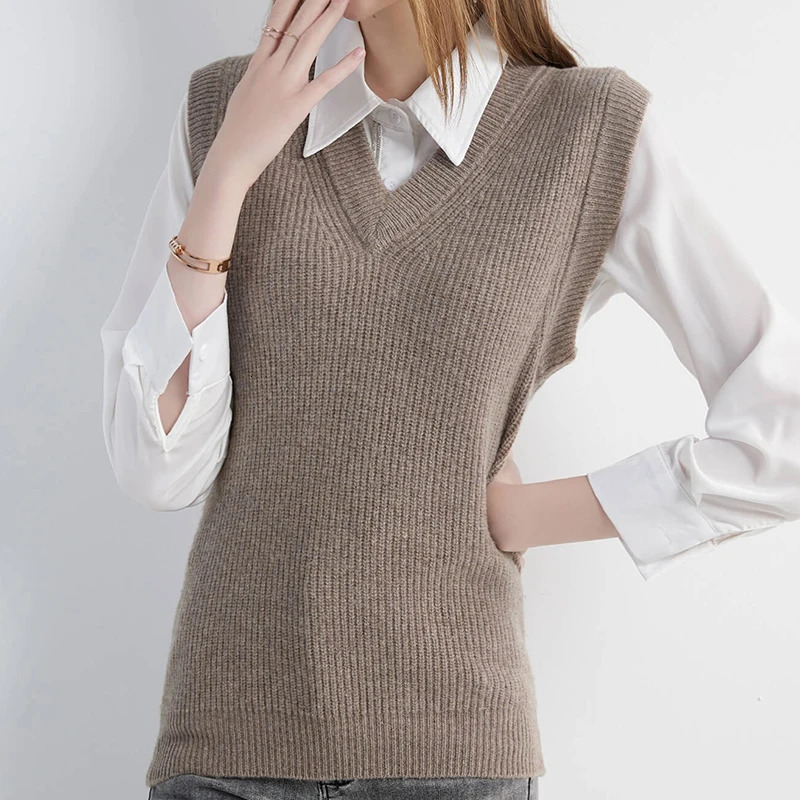 Womens Sweater Vest Knitwears Pullovers 100% Wool Sweaters Spring Vintage Knit Clothing Tops Korean Fashion y2k Streetwear 240808