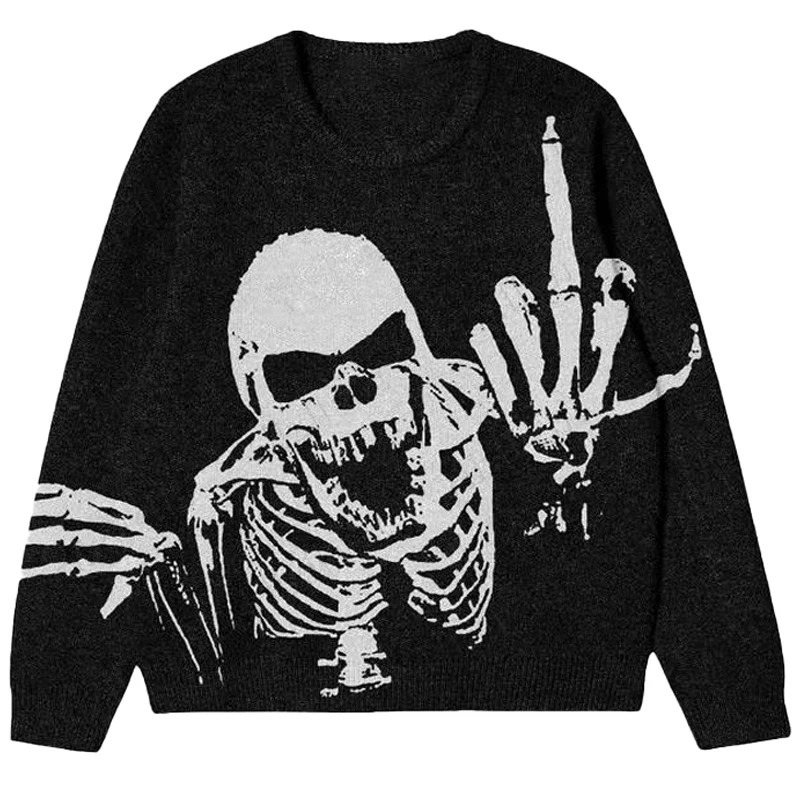 Skull Sweater Men Gothic Punk Vintage Retro Wool Knit Pullover Winter Y2K Harajuku Oversized Womens Sweater Knitted 240808