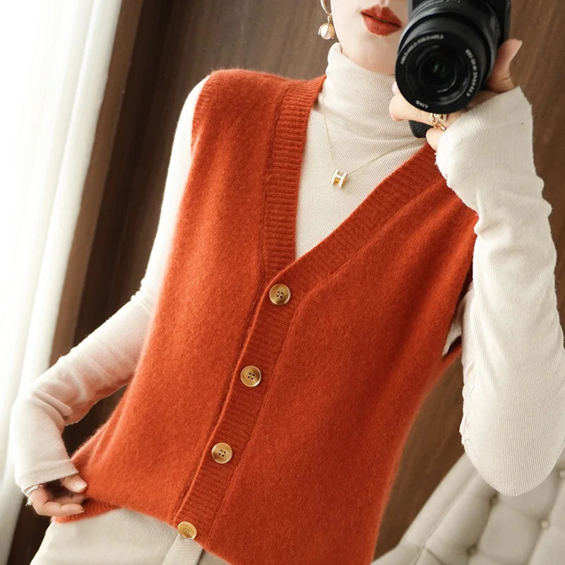 Cardigan cachemire pour femmes Viette en cachemire Viete d'automne / pull d'hiver Gitre sans manches Pullor pour femmes Vieteuse 240808