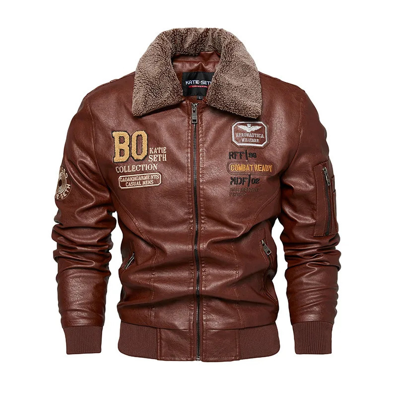 Men Slim Leather Flights Jacket Business Slim Leather Bomber Jacket Black Pilot Coat High Quality Fur Collar Mens Jackets 240808