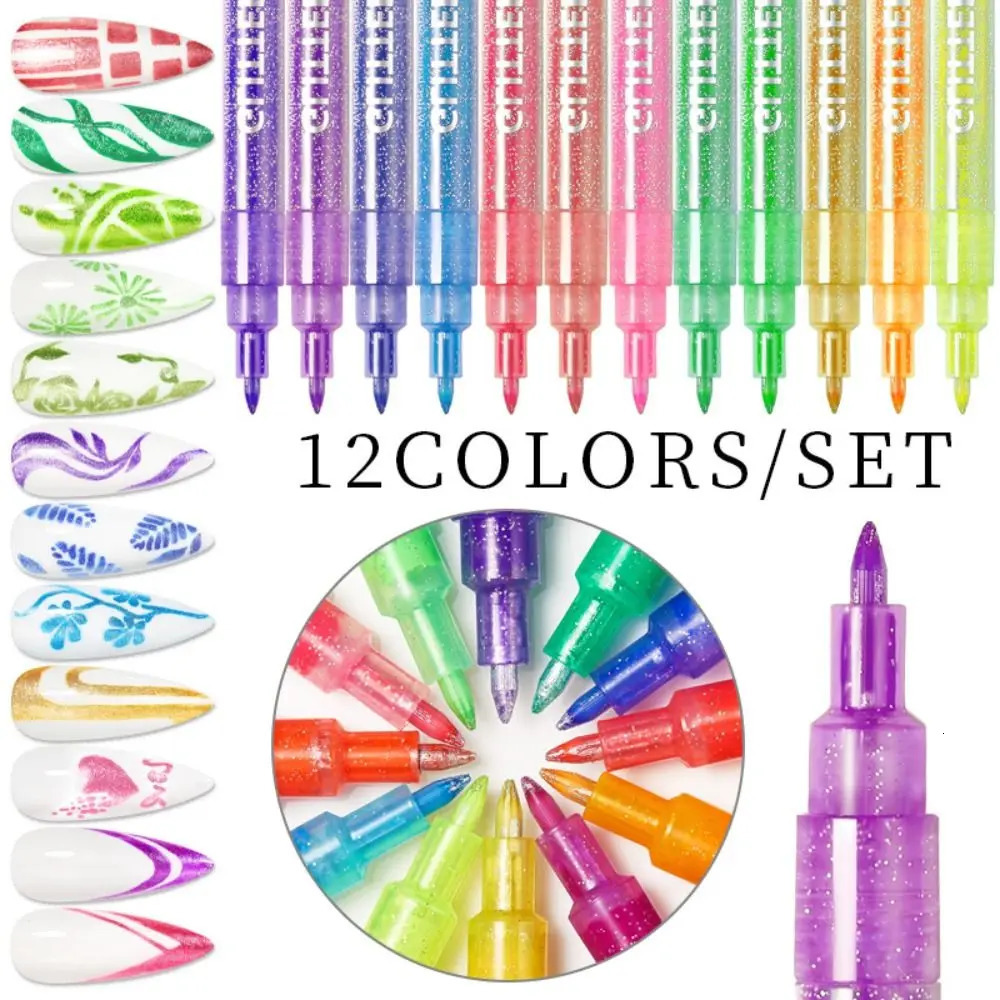 10/12 outils à main Crochet à clous doublures à huile brosse nail art brosse graffiti gel stylo nail art crayon peinture doublure 240808