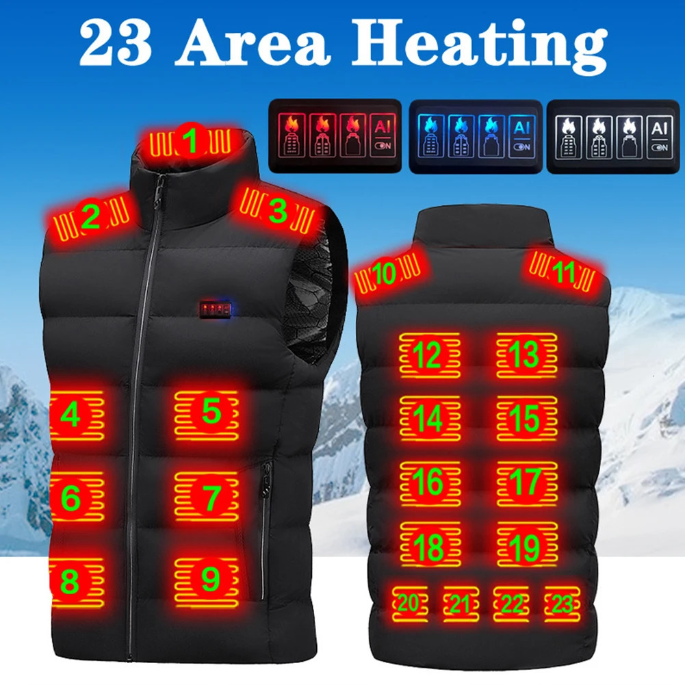 23 Heated Vest Zones Electric Heated Jacket Washable Mens Winter Jacket USB Winter Heating Vest Thermal Clothing Size M-7XL 240808