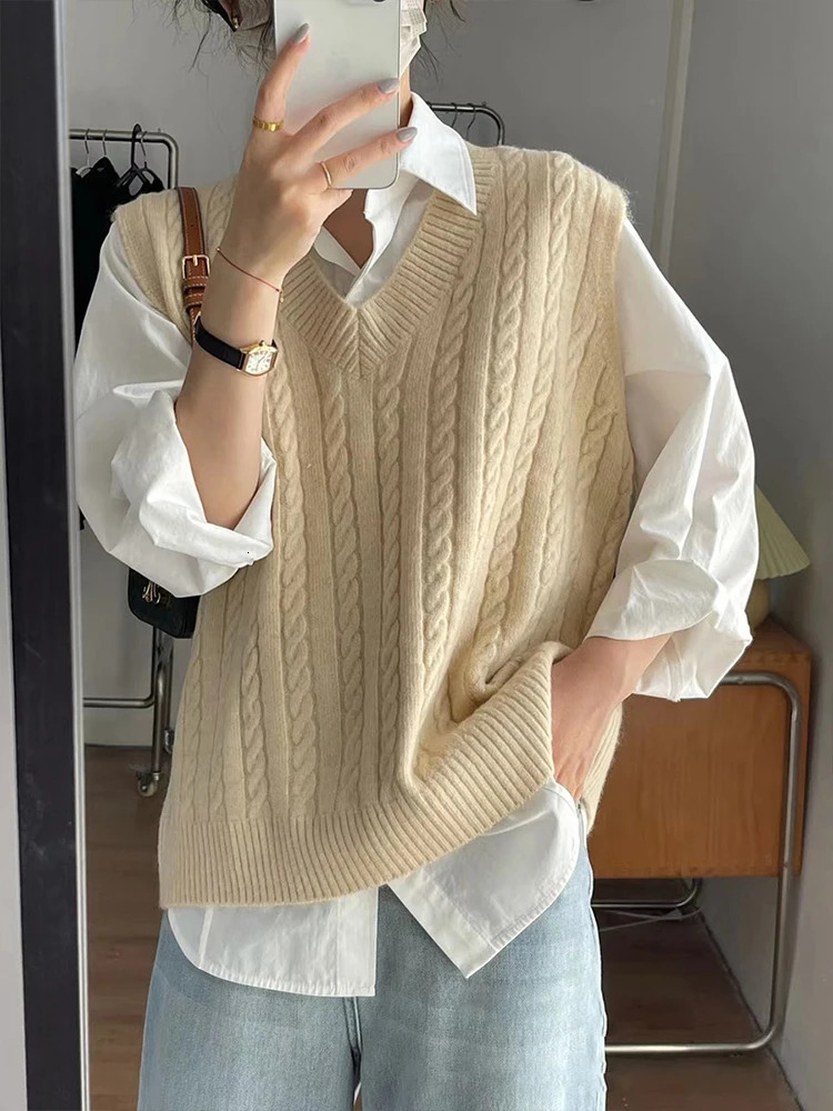 Viette tricotée Femmes printemps automne vintage décontracté de style preppy sweater sans manches femelle coréenne de mode coréenne