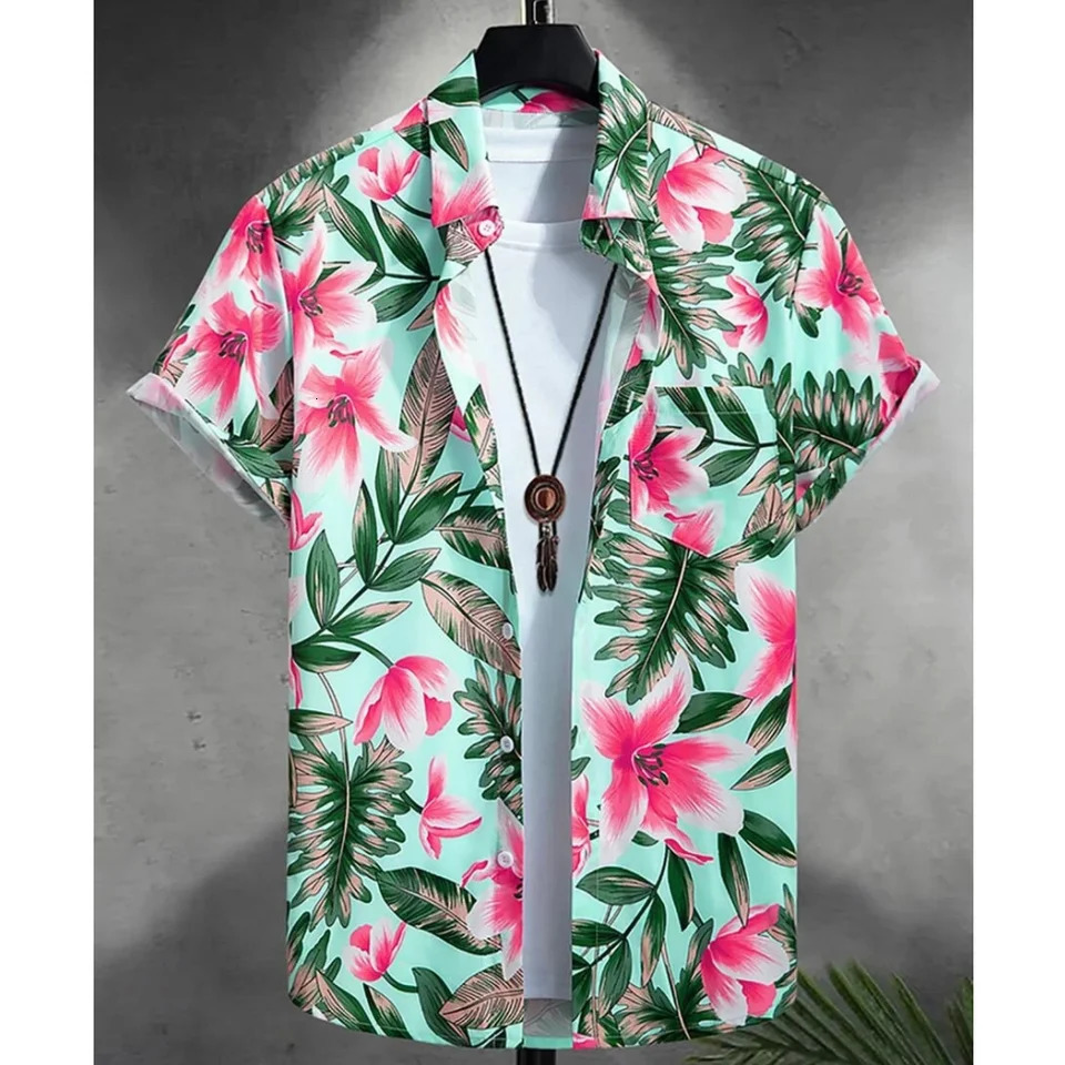 2024 Summer Animal Crane Mens Hawaiian Shirt 3d Plante Shirt Mens Fleur imprimé plus taille Hawaiian Beach Flower Shirt 5xl240807