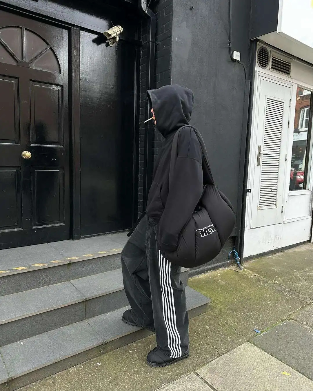 Harajuku casual pants Y2K simple retro bag black jeans denim gym 2024 high waisted mens clothing 240808