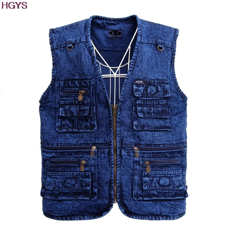 HOO 2024 Spring and Autumn Denim Tank Top with Men Exceeding Cotton Pocket Increase 240807