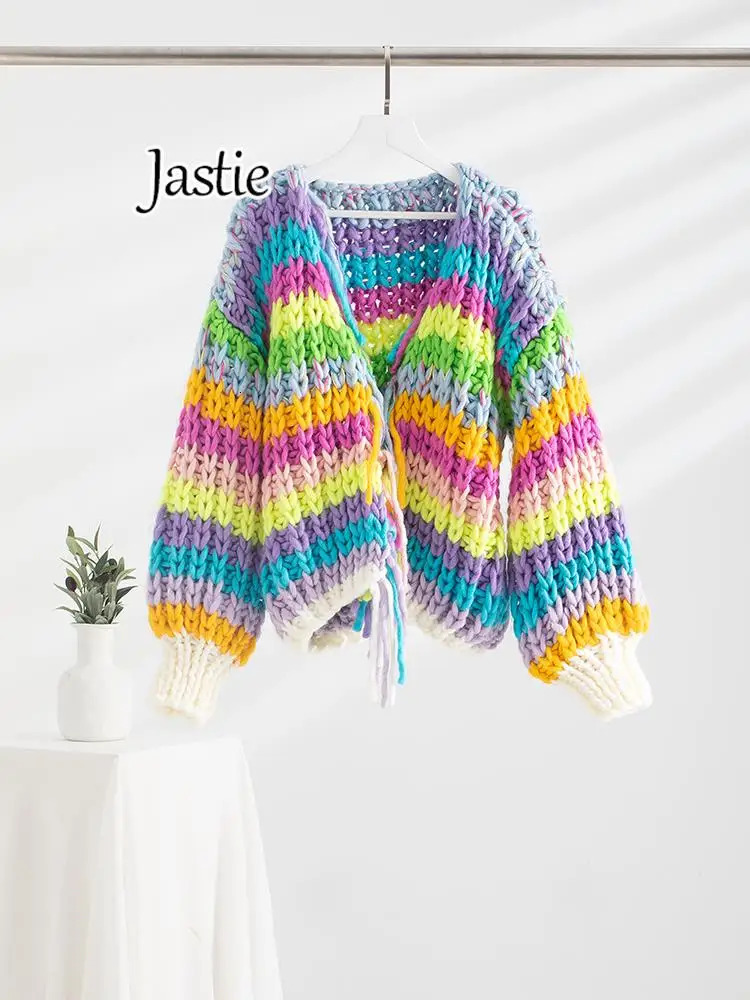 Jastie arc-en-ciel à manches longues gland pull ample pour les femmes automne hiver Boho tricoté Cardigan manteau femme pull hauts 240808