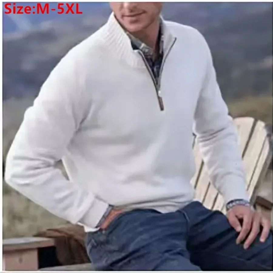 Mens warm zipper sweater for autumn and winter solid stand up collar knit with floral wool casual comfortable 240807