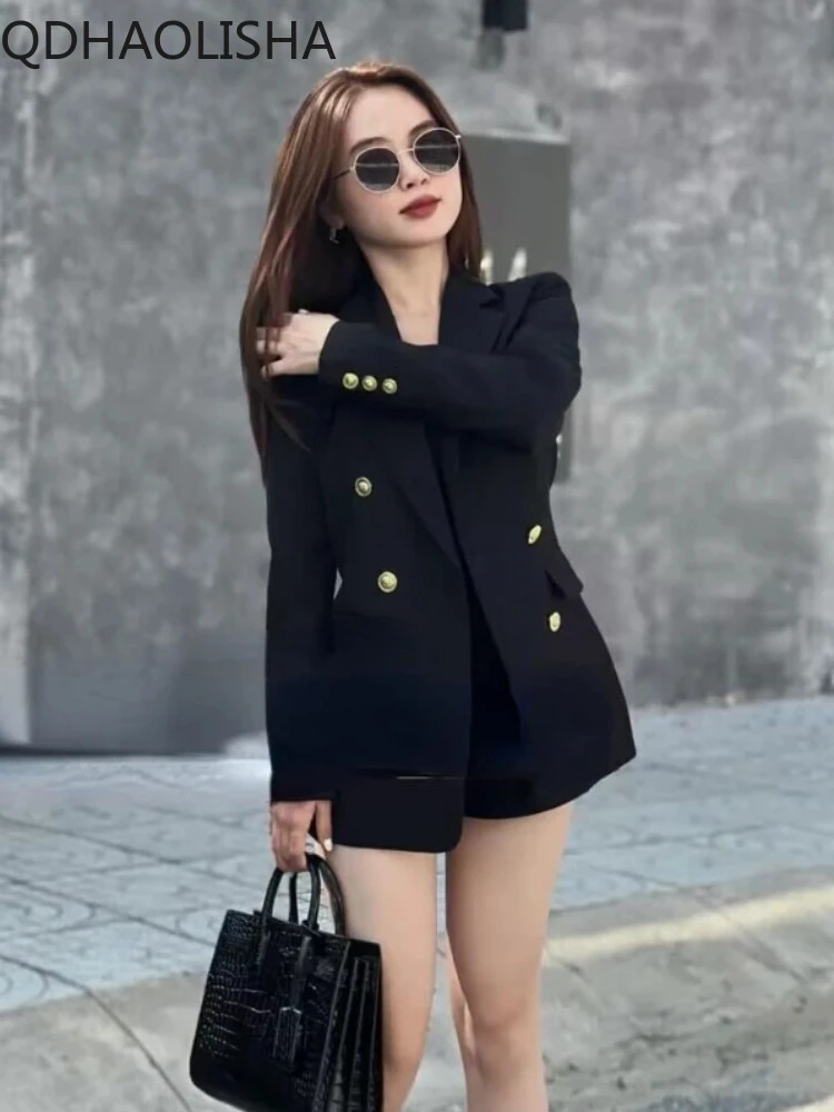 Womens Jacket Black Khaki Fashion Spring 2024 Loose Office Double Elegant 240807