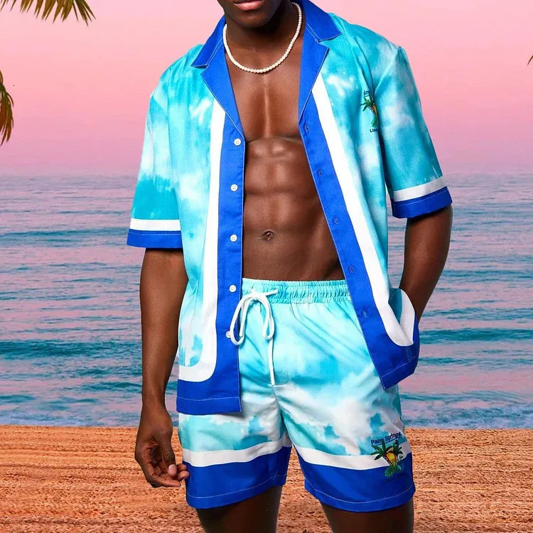 Ensemble de chemises pour hommes Rétro style ethnique à manches courtes à manches décontractées à manches shorts de plage surdimensionnés d'été H