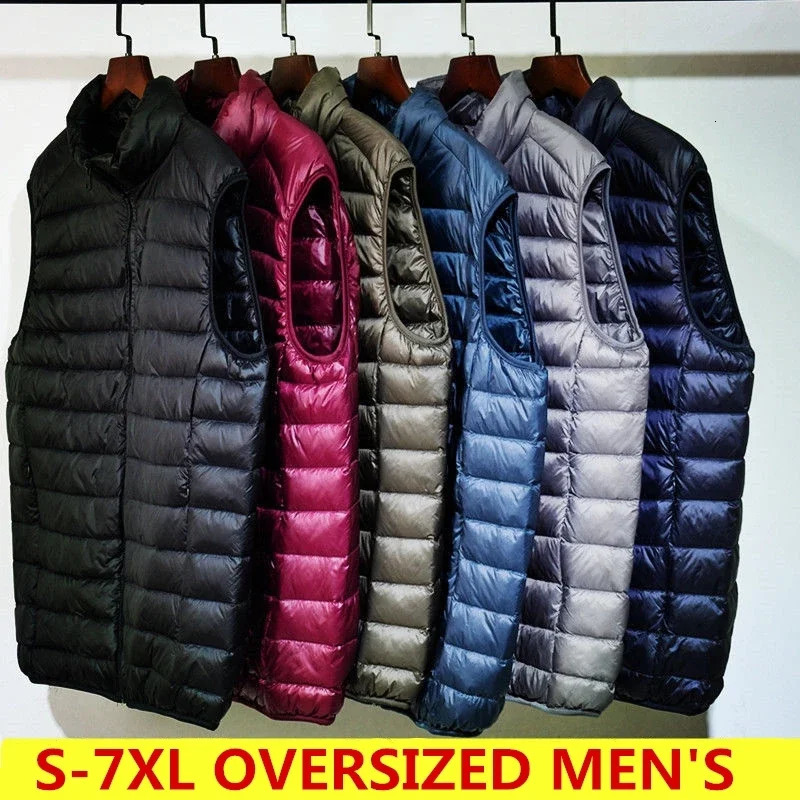 Mens Sleeveless Puffer Jacket Autumn Spring Lightweight Water-Resistant Packable Men Down Vest Coat Plus Size 5xl 6xl 240808