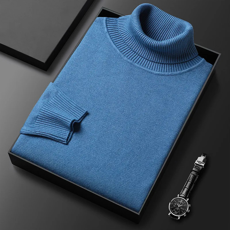 Autumn and winter mens knitted bottom sweater ultrathin solid color high neck multicolor 240807