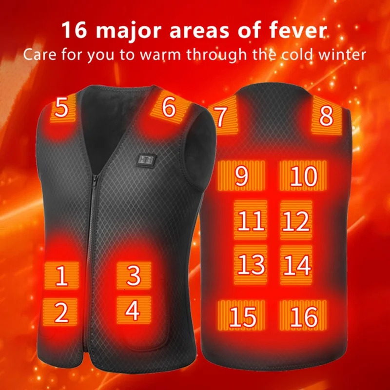 16 Areas Heated Vest Men Women USB Heated Jacket Heating Vest Winter Electric Heated Vest Outdoor Sports Hiking Oversized M-4XL 240808