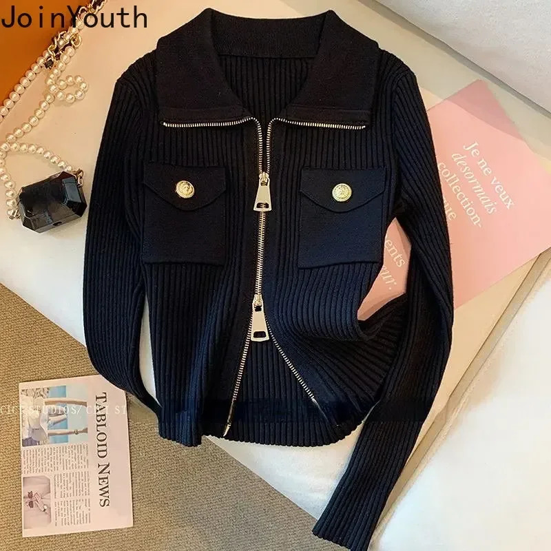 Prilleurs de cardigan en tricot vestes vestes pour femmes Pull Femme Fashion Casual Zipper Sateter Slim Corée Cardigans Y2K Tops 240808