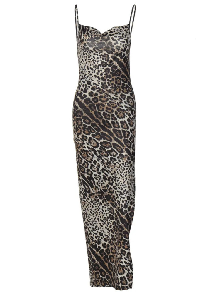 High Slit Backless Leopard Print Long Dress Women Summer Spaghetti Strap Sexy Beach Maxi Dress Female Club Party Elegant Dresses 240808