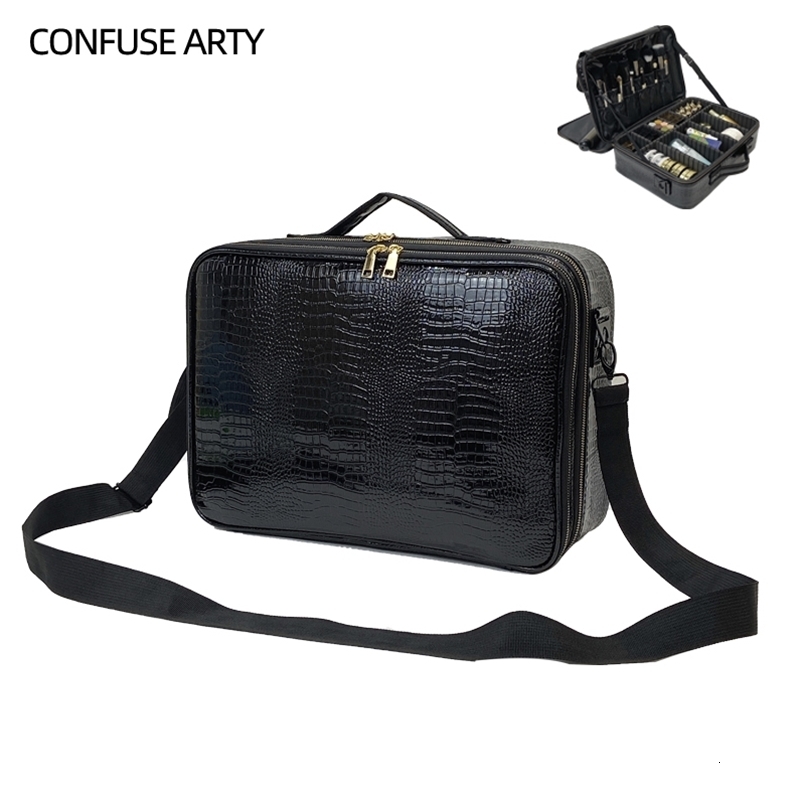 PU Leather Cosmetic Bag Professional Make Up Box Large Capacity Storage Travel Toiletry Makeup Suitcase 240807