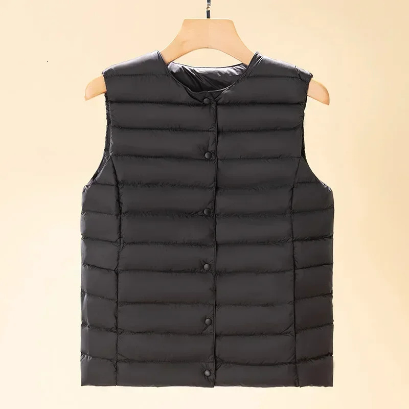 Autumn Winter Lightweight Down Coat Womens Vest Spring Round Neck Vests White Duck Down Jacket Women Clothing Oversize 240808