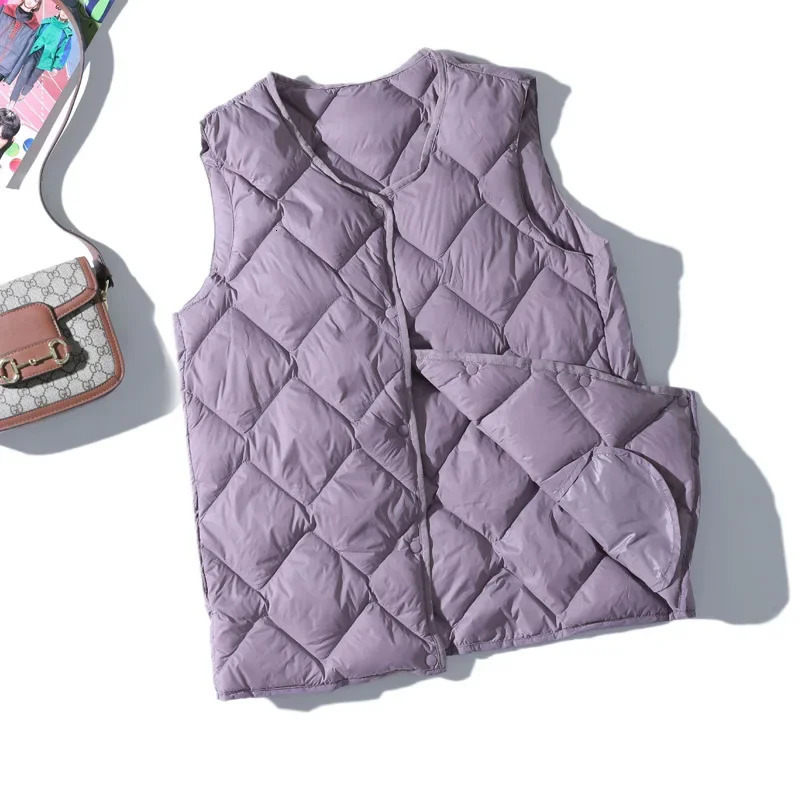 Arrivals Women Sleeveless Warm Liner Down Waistcoat Female Ultra Light White Duck Down Korean Slim Vest Parkas 240808