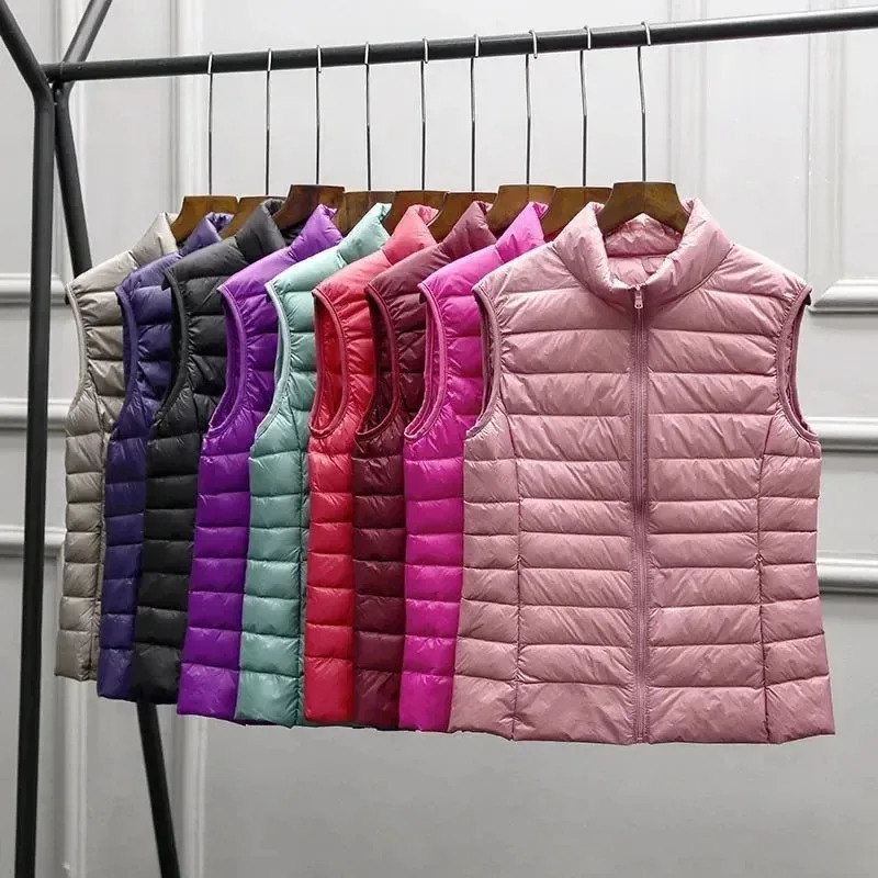 White Duck Down Jacket Women Vest Autumn Winter Sleeveless Waistcoat Warm Lightweight Puffer Jacket Female Tops Outwear 240808