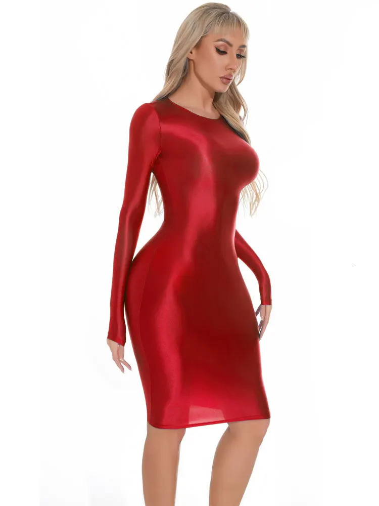 Robes de corps lisses en satin sexy enveloppe à manches longues robes de crayon de hanche pour femmes skinny clubs élevé élastique show body mini