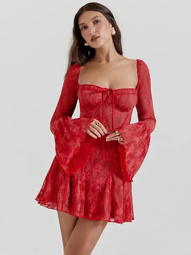 Femmes élégants élégants sans dos long manche imprimé mine robe carrée col en maille plissée robes de fête de club sexy mode 240808