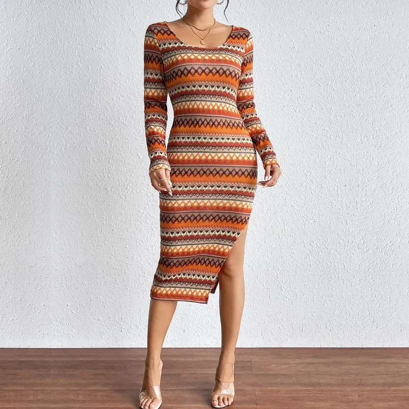 Commu au style Urban Style Urban Stripe Stripe Long Man Garneve Robe Automne / Tempérament hiver