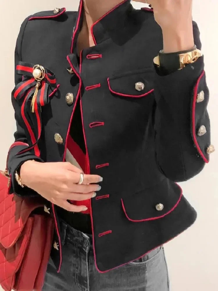 Yeezzi Womens British Style Jacket 2024 Spring and Autumn Long Sleeve Fashion Button Stand Collar Casual Office Coat 240807