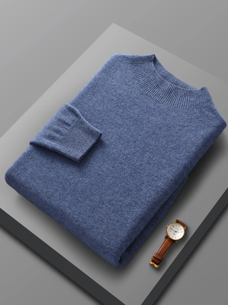 Spring and autumn 100 Merino wool pullover sweater cashmere knitted mens plain collar long sleeved basic clothing elegant top 240807