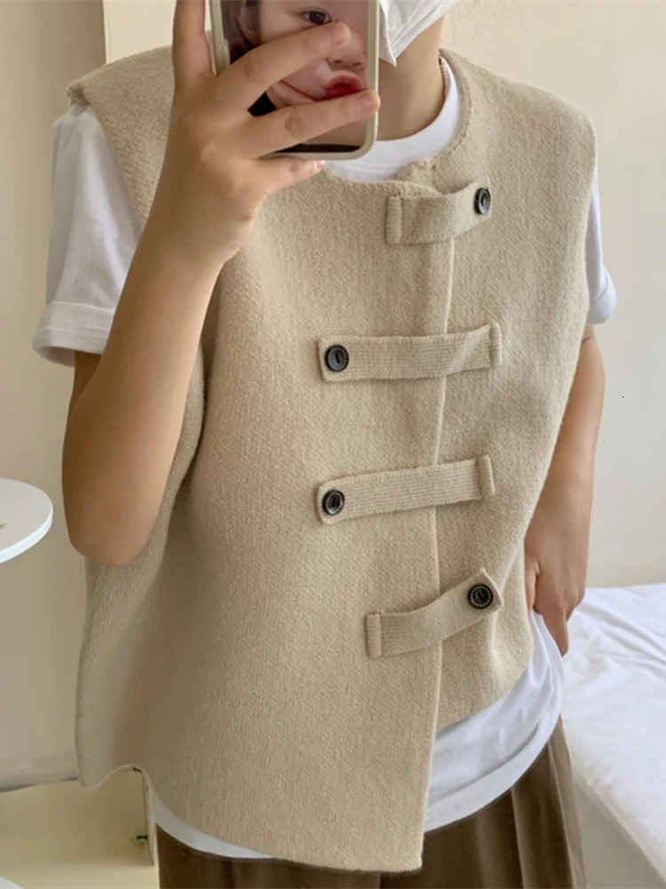 Winter Women Sweater Knitted Vest Oversize Sweater Woman Cashmere Tops Sleeveless Tank Pullover Fall Maxi Vintage Y2k 240808