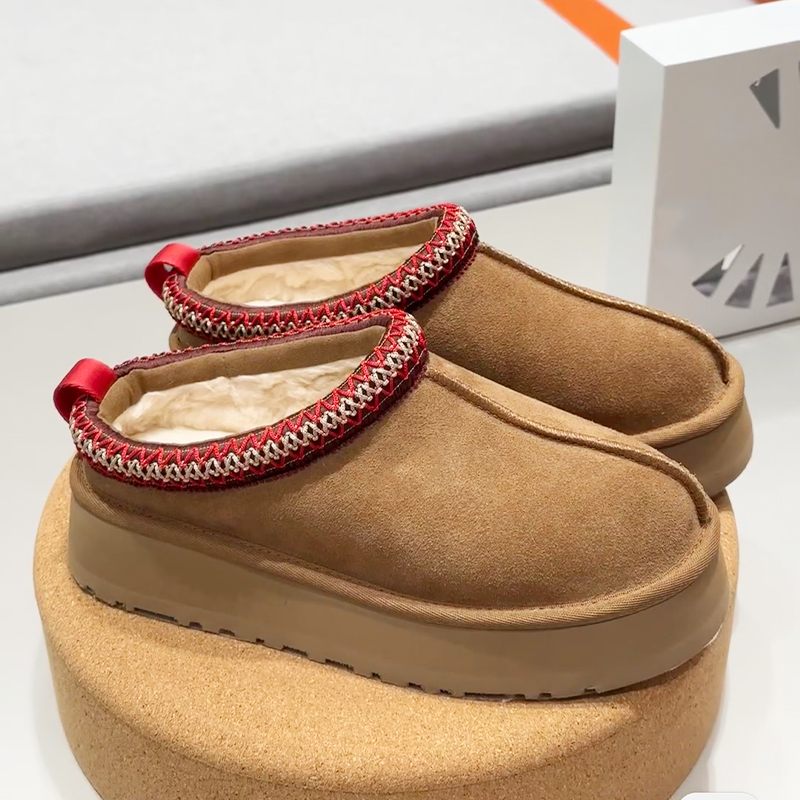 Tasman Slippers Tazz Chestnut Sand Fur Slides Sheepskin Classic Ultra Mini Platform Ankle Boot Winter Women Men Slip-on Shoes Warm Suede Upper Wool