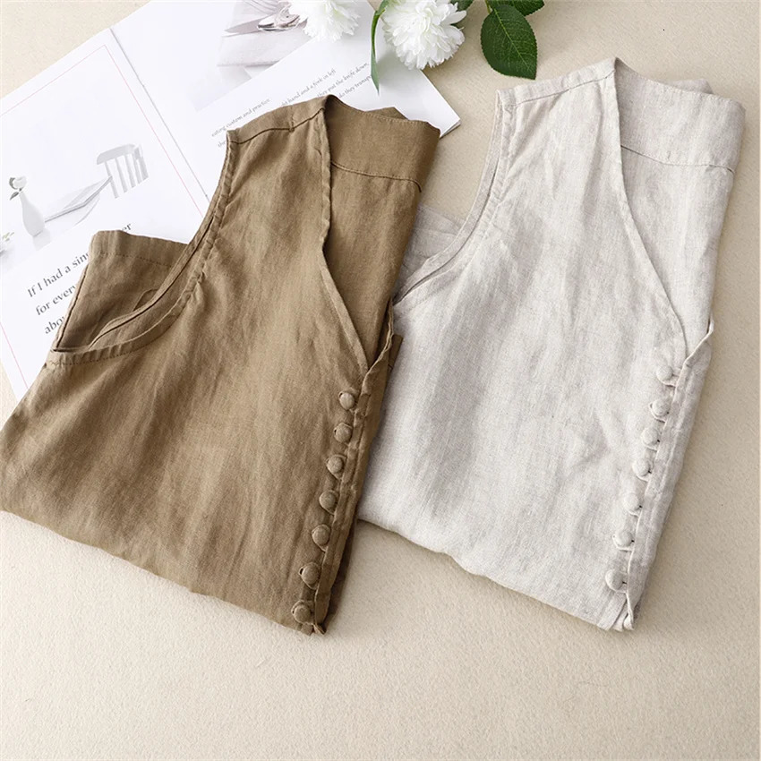 Femmes à grande taille Femmes Coton et Vente en lin Mode Vaintes solides Slim Vestes de manteau sans manches Slim Vestes courtes paragraphe 2206